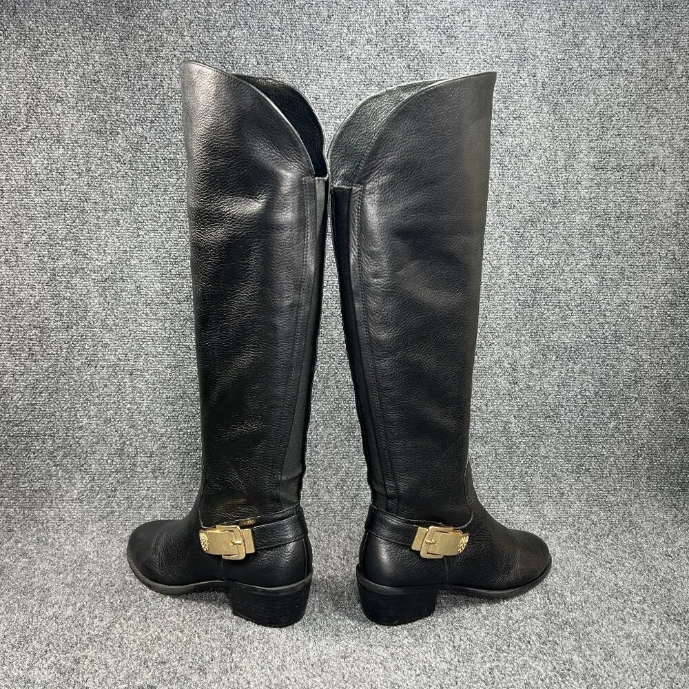 Vince Camuto Bedina‎ Tall Boots Women's 9 Black Leathe Over The Knee Gold Buckle
